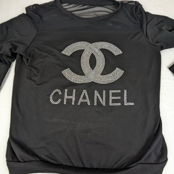 Bling Long Sleeve Blouse with Sheer Shoulders 100% Intact Logo on Front - Picture 7 of 9